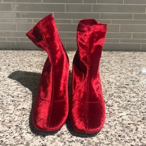 Zara red velvet booties